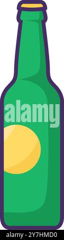 Vektor-grüne Glasflasche für Bier, Cider, Limonade oder Limonade in einem hellen Stil. Symbol für Verpackung von Lebensmitteln, Lagerung und Lieferung. Das IC Stock Vektor