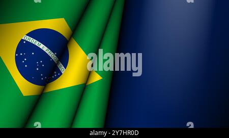 Grafik und Etikett mit gefalteter Flagge von Brasilien. Auswirkungselement für die Verwendung, die Sie daraus machen möchten. Stock Vektor