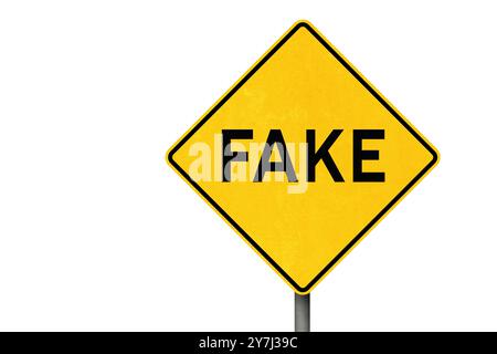 Falsches Warnzeichen isoliert von On White Stockfoto