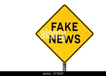 Fake News Warning Sign isoliert auf White Stockfoto