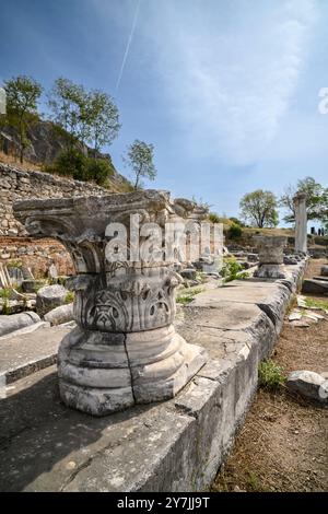 Die Überreste einer Hauptstadt im 5. Jahrhundert n. Chr., christliche Basilika (Basilika A), in der antiken Stadt Philippi in der Nähe von Kavala in Ostmakedonien, N Stockfoto