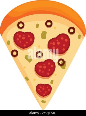Eine Scheibe köstlicher Pizza mit herzförmigen Peperoni ist isoliert auf weißem Hintergrund Stock Vektor
