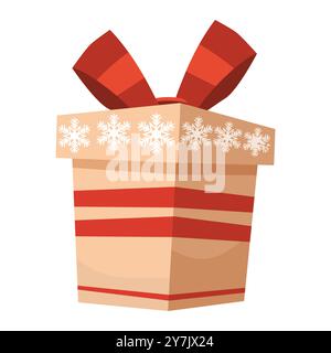 Farbenfrohe Geschenkbox mit Schleifen und Bändern. Präsentiert sich isoliert auf weiß. Verkauf, Einkaufskonzept. Kollektion zum Geburtstag, Weihnachten. Vektorabbildung. Stock Vektor