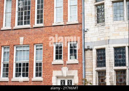 Dekorierte Fassaden von gehobenen Wohnhäusern in einer Reihe, Uccle, Brüssel, Belgien, 22. September, 2024 Stockfoto