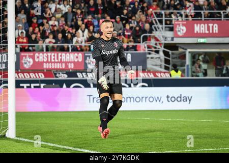 Lukasz Skorupski (Bologna FC) während des Spiels Bologna FC gegen Atalanta BC, italienische Fußball Serie A in Bologna, Italien, 28. September 2024 Stockfoto