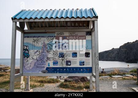 Informationsschild an der Killick Coast am Middle Cove Beach in Logical Bay-Middle Cove-Outer Cove, Neufundland & Labrador, Kanada Stockfoto