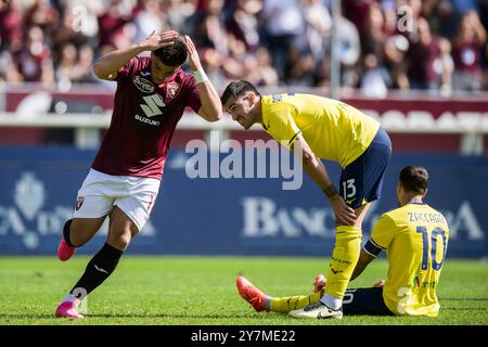 Turin, Italien. 29. September 2024. Che Adams vom Torino FC feiert, nachdem er während des Fußballspiels der Serie A zwischen Torino FC und SS Lazio ein Tor geschossen hat. Quelle: Nicolò Campo/Alamy Live News Stockfoto