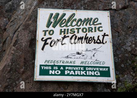 Willkommen im Fort Amherst-Schild in St. John's, Neufundland & Labrador, Kanada Stockfoto