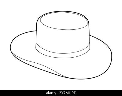 Outback Aussie Akubra Hut mit Band. Kopf Mode Accessoire Kappe mit breiter Krempe Kleidung technische Illustration. Vektor-Kopfbedeckung für Männer, Frauen, Unisex-Stil, flache Vorlage CAD-Modell Skizze Umriss Stock Vektor