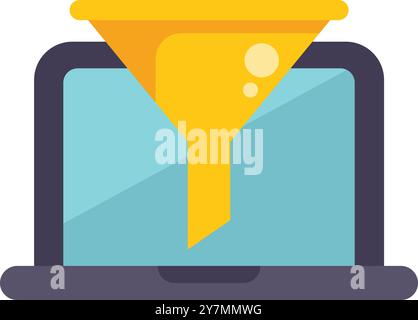 Vektor-Illustration eines Marketingkonzepts für Verkaufstrichter mit einem Trichter, der in einen Laptop fließt Stock Vektor