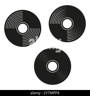 Symbol für Vinyl-Aufnahme. Schwarze Rundscheibe. Grooviges Musikmuster. Vektorabbildung. Stock Vektor