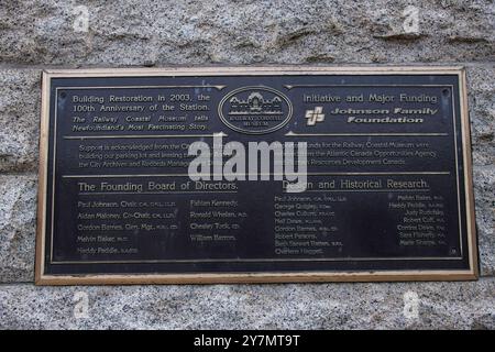 Restaurierung des Centennial-Plaque-Gebäudes im Railway Coastal Museum an der Water Street in St. John's, Neufundland & Labrador, Kanada Stockfoto