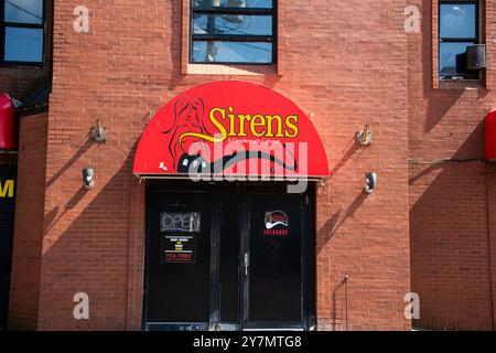 Sirens Cabaret Schild an der George Street im Stadtzentrum von St. John's, Neufundland & Labrador, Kanada Stockfoto