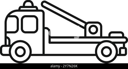 Einfaches Strichgrafik-Symbol eines Abschleppwagens, der ein Fahrzeug mit einem Hydraulikkran zieht Stock Vektor