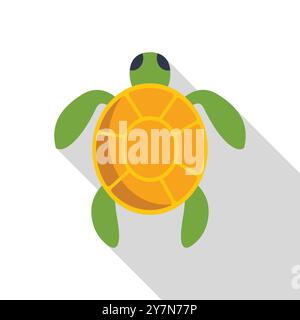 Minimalistische Vektor-Illustration einer grünen Meeresschildkröte, die unter Wasser schwimmt, mit einem langen Schatten Stock Vektor