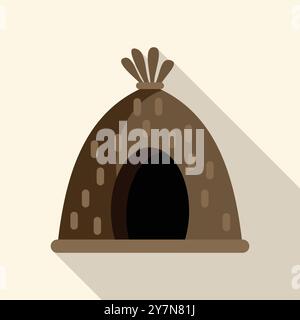 Einfache Lehmhütte mit einem Strohdach, das einen langen Schatten wirft und traditionelle afrikanische Architektur und eine Verbindung zur Natur darstellt Stock Vektor
