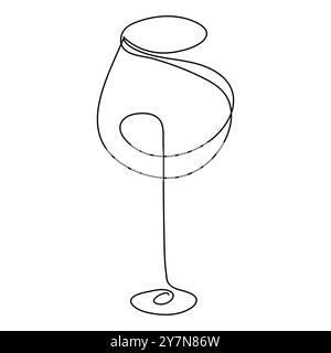 Durchgehende Einzeilenzeichnung einer Flasche Wein und eines Glases. Handgezeichnetes einzeiliges Bild einer Silhouette. Minimalistische Strichkunst. Sektglas in hu Stock Vektor