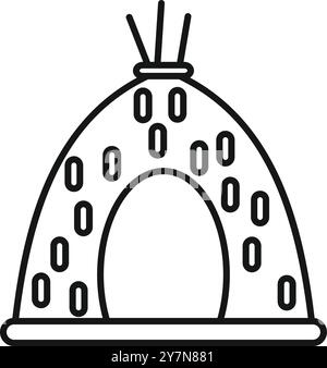 Einfaches Vektorsymbol einer traditionellen afrikanischen Hütte mit Holzstruktur und rundem Eingang Stock Vektor