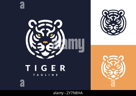 Ein minimalistisches Logo-Design mit einem stilisierten weißen Tigerkopf im Kreis. Stock Vektor