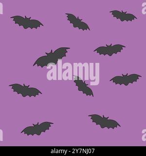 Fledermaus halloween nahtloses Muster mit violettem Hintergrund. Fledermaus-Silhouette Stock Vektor