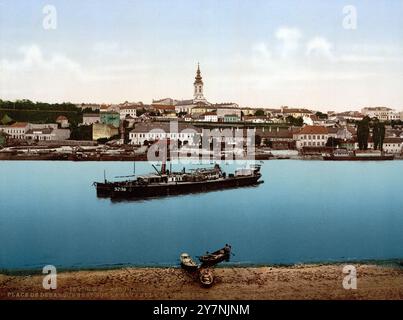 Der Anlegeplatz für Boote in der Nähe der Kathedrale, Belgrad, Serbien, um 1895, historische, digital restaurierte Reproduktion eines Originals aus dem 19. Jahrhundert, Rekorddatum nicht angegeben / , der Landeplatz für Boote in der Nähe der Kathedrale, Belgrad, Serbien, um 1895, historisch, digitale restaurierte Reproduktion von einer Vorlage aus dem 19. Jahrhundert, Datum nicht angegeben Stockfoto