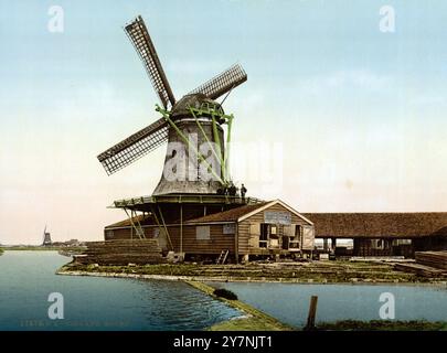 Windmühle in Holland, um 1895, historische, digital restaurierte Reproduktion eines Originals aus dem 19. Jahrhundert, Rekorddatum nicht angegeben /, Windmühle in Holland, um 1895, historisch, digital restaurierte Reproduktion von einer Vorlage aus dem 19. Jahrhundert. Jahrhundert, Datum nicht angegeben Stockfoto