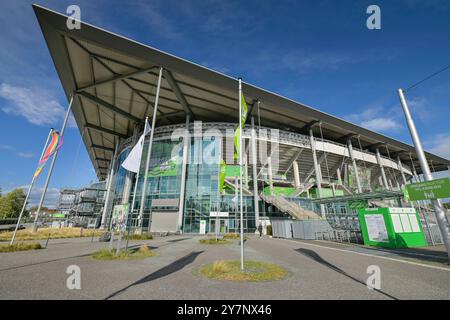 Fussballstadion Volkswagen Arena des VfL Wolfsburg, Wolfsburg, Niedersachsen, Deutschland *** Fußballstadion Volkswagen Arena des VfL Wolfsburg, Wolfsburg, Niedersachsen, Deutschland Stockfoto