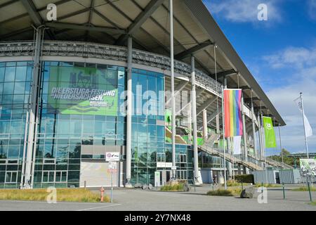 Fussballstadion Volkswagen Arena des VfL Wolfsburg, Wolfsburg, Niedersachsen, Deutschland *** Fußballstadion Volkswagen Arena des VfL Wolfsburg, Wolfsburg, Niedersachsen, Deutschland Stockfoto