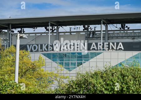 Fussballstadion Volkswagen Arena des VfL Wolfsburg, Wolfsburg, Niedersachsen, Deutschland *** Fußballstadion Volkswagen Arena des VfL Wolfsburg, Wolfsburg, Niedersachsen, Deutschland Stockfoto