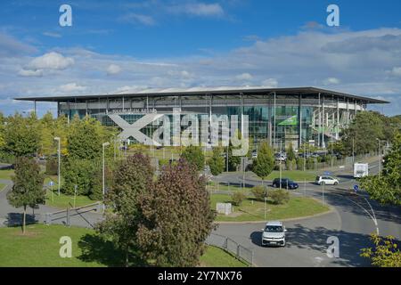 Fussballstadion Volkswagen Arena des VfL Wolfsburg, Wolfsburg, Niedersachsen, Deutschland *** Fußballstadion Volkswagen Arena des VfL Wolfsburg, Wolfsburg, Niedersachsen, Deutschland Stockfoto