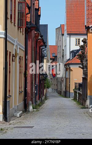 Blick auf die Hansgatan Street, Visby, Gotland, Schweden Stockfoto