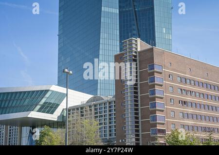 Europäische Zentralbank EZB, Hauptgebäude, Hauptsitz, Sonnemannstraße, Ostende, Frankfurt am Main, Hessen, Deutschland, Europäische Zentralbank EZB, Haup Stockfoto