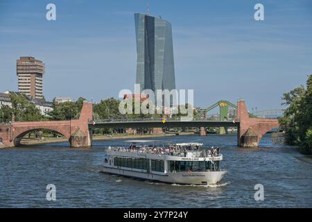 Main, Alte Brücke, Flößerbrücke, Europäische Zentralbank EZB, Hauptgebäude, Hauptsitz, Frankfurt am Main, Hessen, Deutschland, Alte Brücke, Europäische Ze Stockfoto