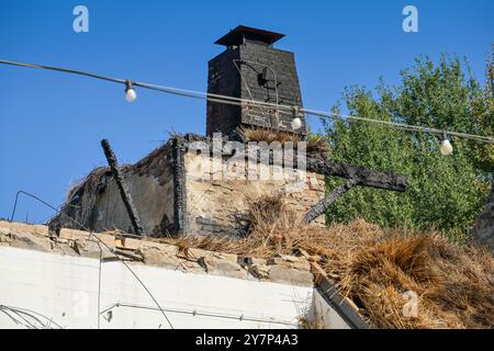 Ruine, ausgebranntes Teehaus, Englischer Garten, Park, großer Tiergarten, Tiergarten, Mitte, Berlin, Deutschland, Ruine, ausgebranntes Teehaus, englischer Garte Stockfoto