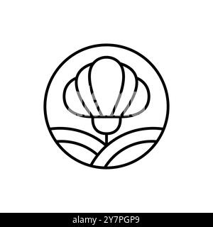 Logooptik mit rundem Blumenmuster. Emblem-Pflanze im kreisförmigen linearen Stil. Abstrakte Vektor-Abzeichen für Design von Naturprodukten, Blumenladen, Kosmetik Stock Vektor