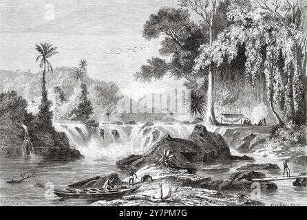 Weinachts Wasserfall, Guyana. Südamerika. Zeichnung von Evremond de Berard (1824–1881) Reisen auf die Westindischen Inseln, 1858-1859 von Anthony Trollope (1815–1882) Le Tour du Monde 1860 Stockfoto