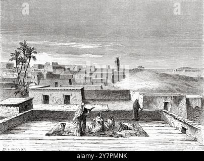 Allgemeiner Blick auf die antike Stadt Agadez, Niger, Afrika. Zeichnung von Dieudonne Lancelot (1823–1895) Reisen und Entdeckungen in Nord- und Zentralafrika, 1849-1855 von Heinrich Barth (1821–1865) Le Tour du Monde 1860 Stockfoto