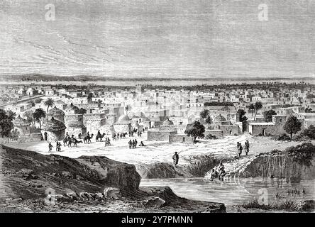 Allgemeine Ansicht der antiken Stadt Kano, Nigeria, Afrika. Zeichnung von Dieudonne Lancelot (1823–1895) Reisen und Entdeckungen in Nord- und Zentralafrika, 1849-1855 von Heinrich Barth (1821–1865) Le Tour du Monde 1860 Stockfoto