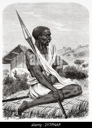 Saydumi gebürtiger ugandischer Mann, Uganda. Afrika. Zeichnung von Gustave Boulanger (1824–1886) Reise zu den Großen Seen Ostafrikas, 1857-1859 von dem britischen Entdecker Richard Francis Burton (1821–1890) Le Tour du Monde 1860 Stockfoto