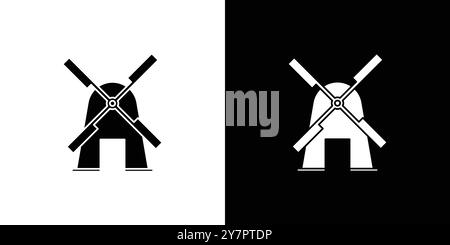 Windmühle Symbol flache dünne Linie Vektor Illustration Art Outline Set Stock Vektor