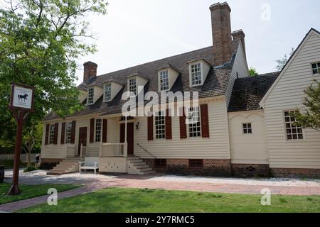 Colonial Williamsburg Market Square Tavern in der Duke of Gloucester Street. Stockfoto