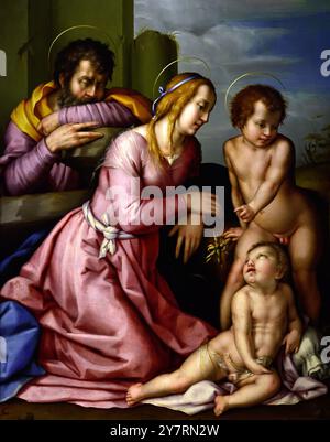 Die Heilige Familie mit dem jungen Heiligen Johannes dem Täufer 1540–1550 von Pier Francesco Foschi, Florenz, 1502–1567, 16. Jahrhundert, Italien, Italienisch. Stockfoto