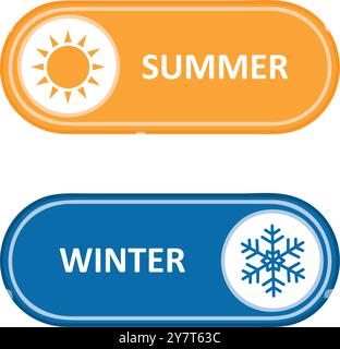 Sommer und Winter Knopf mit Sonne und Schneeflocken Vektor Illustration Stock Vektor