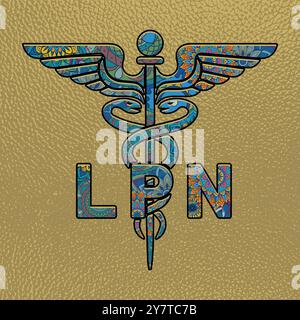 LPN Krankenschwester, medizinisches Symbol Caduceus Krankenschwester Praktiker LPN Vektor, Färben medizinisches Symbol mit LPN Text, Caduceus Symbol, LPN Krankenschwester Mandela Design Stock Vektor