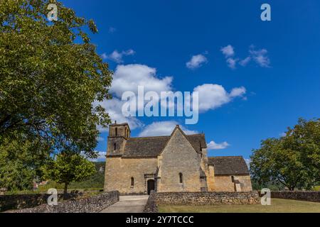 Kirche Vezac bei Beynac, entlang des Flusses Dordogne in der Region Perdigord, Nouvelle Aquitaine, Frankreich Stockfoto