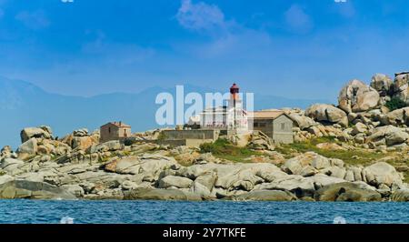 Panorama der Küsten der Insel Lavezzi, Bocche di Bonifacio. Unesco-Weltkulturerbe. Korsika, Frankreich Stockfoto