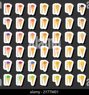 Großes buntes Set verschiedene Formen natürliches Desserteis bestehend aus verschiedenen Zutaten, Design Eis verschiedene Formen von Menü Bio Nutriti Stock Vektor