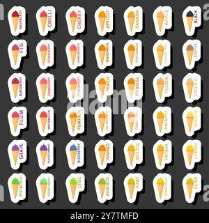 Großes buntes Set verschiedene Formen natürliches Desserteis bestehend aus verschiedenen Zutaten, Design Eis verschiedene Formen von Menü Bio Nutriti Stock Vektor