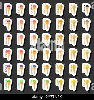 Großes buntes Set verschiedene Formen natürliches Desserteis bestehend aus verschiedenen Zutaten, Design Eis verschiedene Formen von Menü Bio Nutriti Stock Vektor