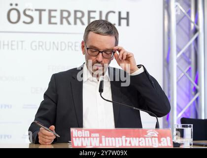 Wien, Österreich. Mai 2021. Pressekonferenz mit Clubvorsitzendem Herbert Kickl (FPÖ) zu aktuellen Themen im FPÖ-Medienzentrum Stockfoto